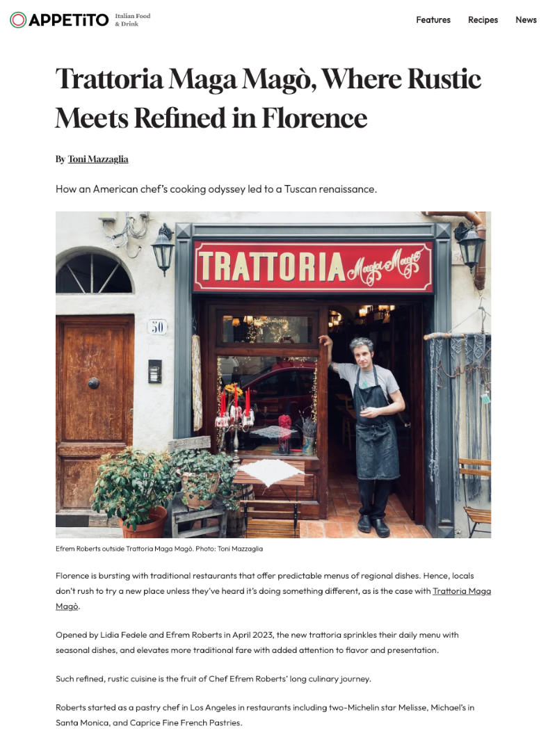 Appetito Magazine parla di noi! - Trattoria Maga Magò - Firenze